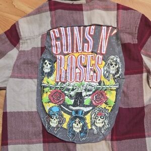 Guns and roses upcycled flannel Shirt